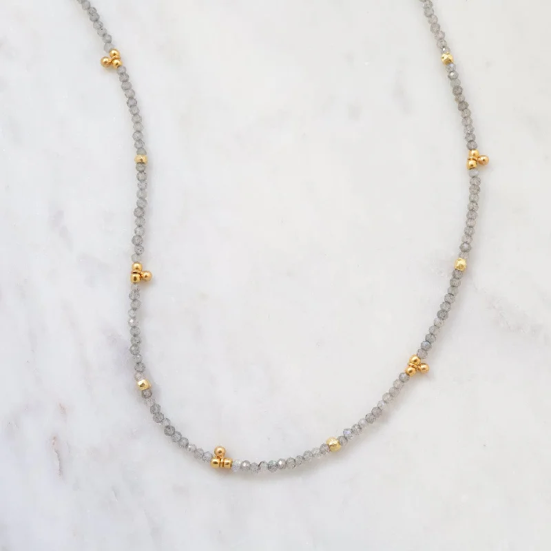 women's star necklace -Labradorite Tiny Gold Ball Charms Necklace