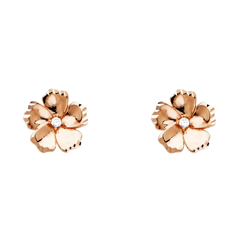 women's minimalist earrings -14K CZ Flower Post Earrings