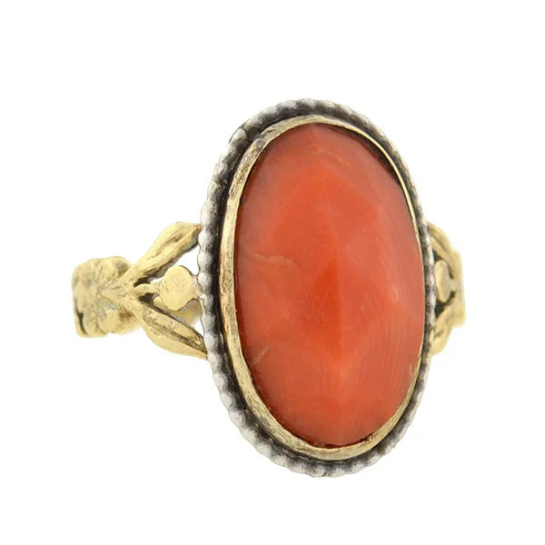 women's designer ring -Georgian 15kt Faceted Natural Coral Ring