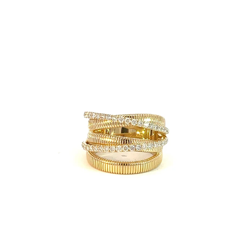 engagement rings with a vintage feel for women -Ribbed Gold & Diamond Wide Fashion Ring