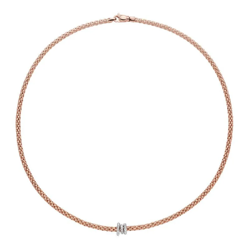 women's custom name necklace -Prima 18ct Rose Gold Necklace With Three Diamond Set Rondels