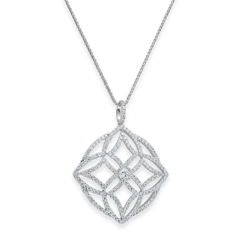 women's zodiac necklace -18ct White Gold Openwork Fancy Design Pave Set Diamond Necklace