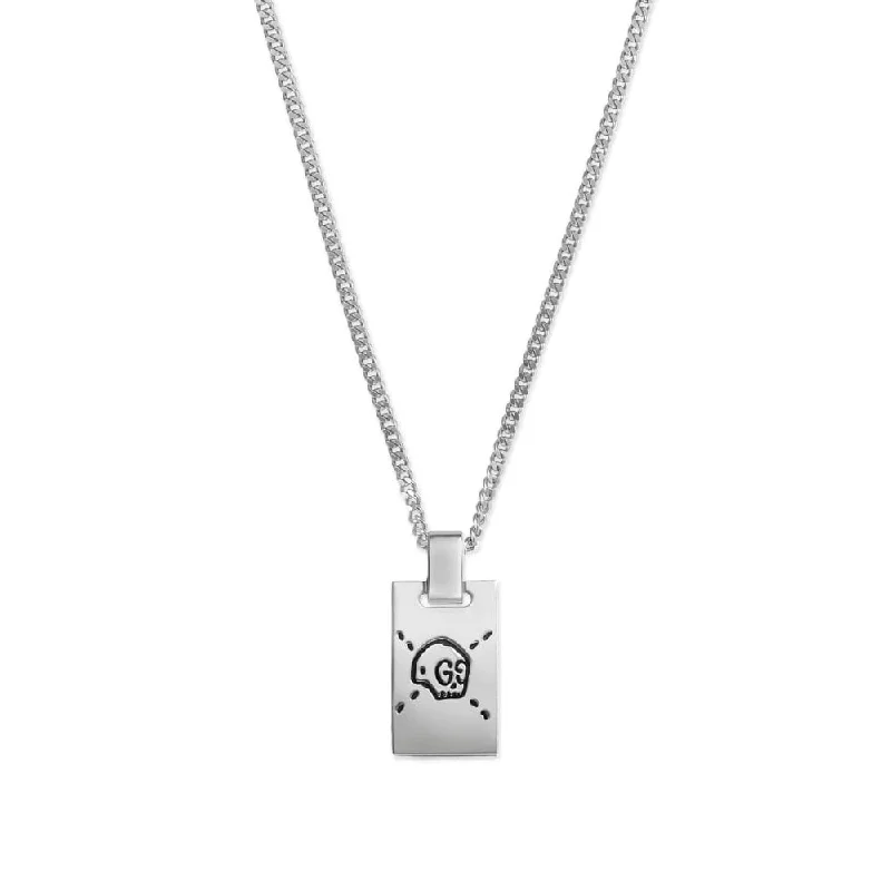 women's silver necklace -Gucci Ghost Silver Skull Tag Necklace