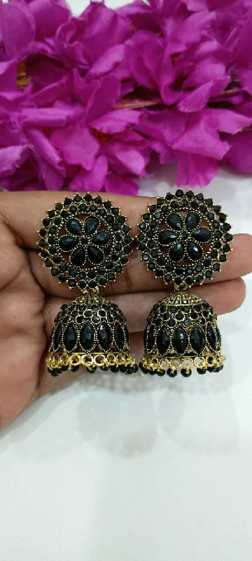 women's fashion earrings -Alluring Black Beautiful Antique Gold Earrings for Women