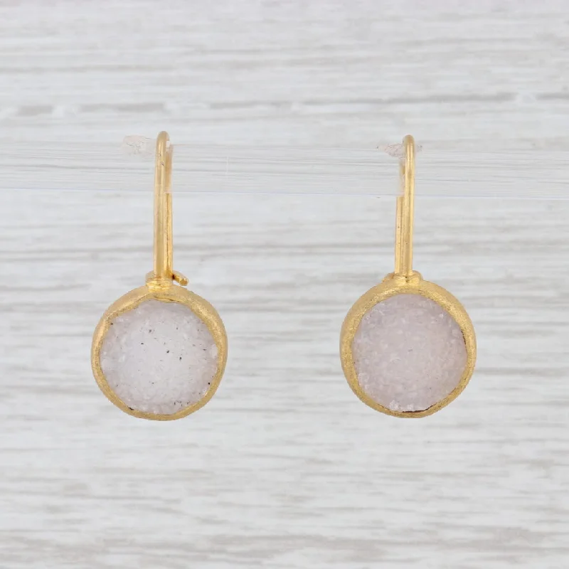 women's luxury hoop earrings -New Nina Nguyen White Druzy Quartz Earrings Sterling Silver 22k Gold Vermeil