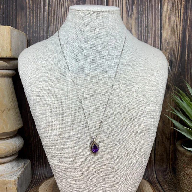 women's nature-inspired necklace -Sterling & 10k Amethyst Necklace