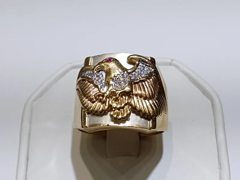 women's gemstone ring -Tri-Gold Eagle Men's Ring 14K