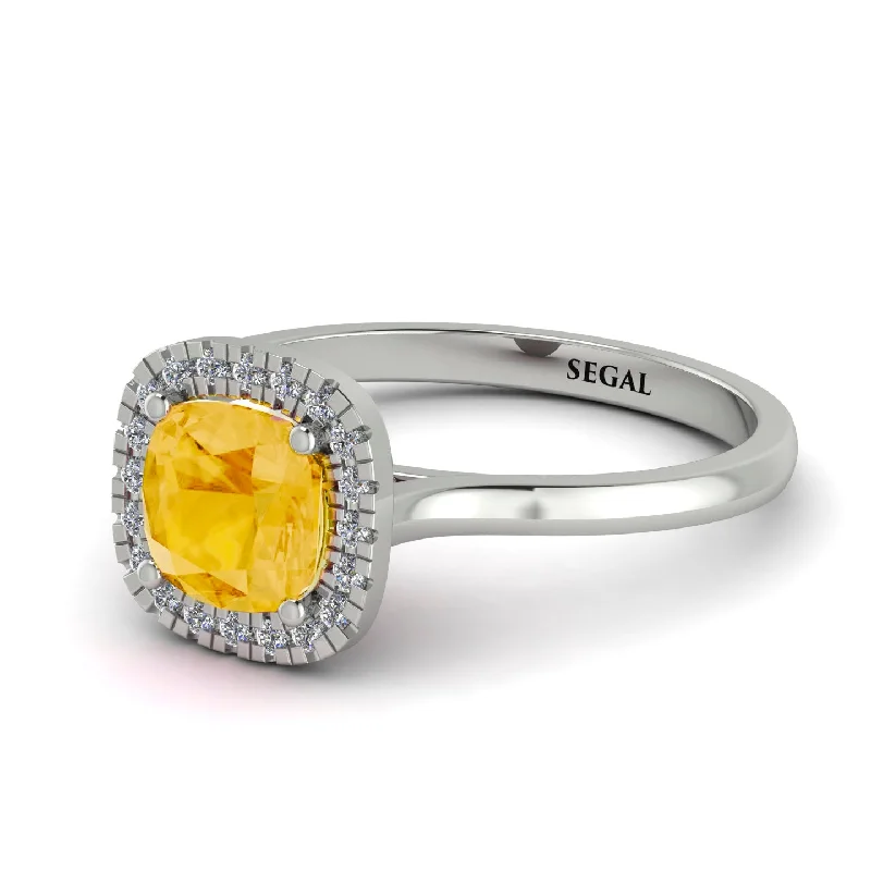 vintage platinum engagement rings for women -Vintage Classic Halo Cushion Citrine Ring - Skylar No. 603