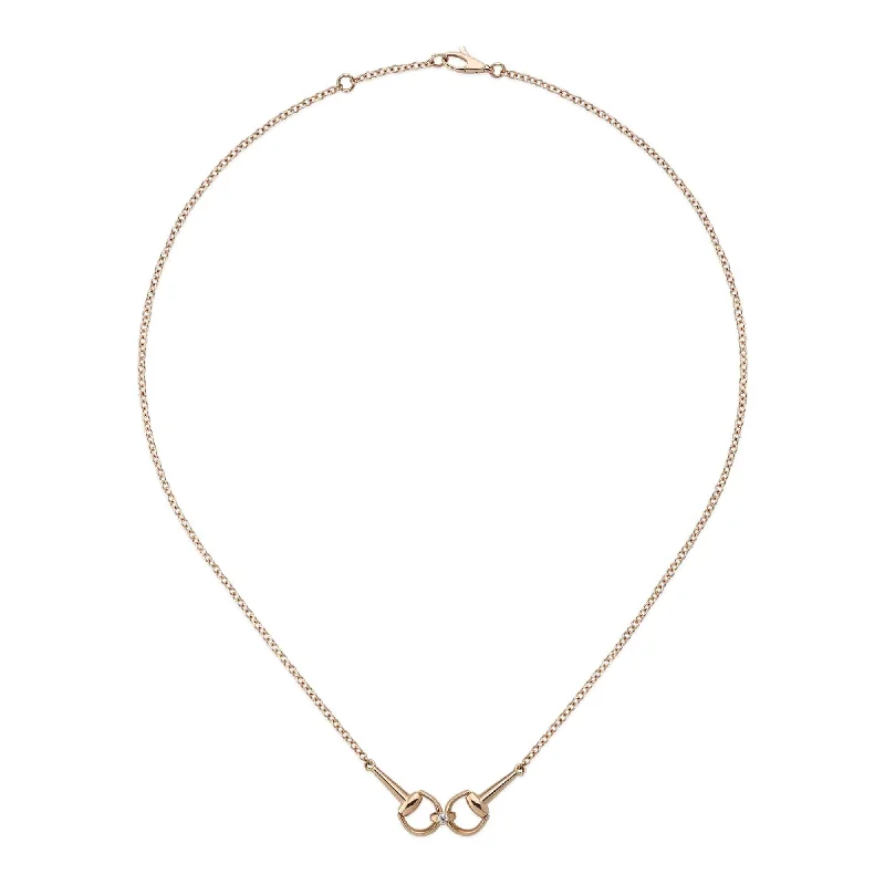 women's fine necklace -Gucci Horsebit 18ct Rose Gold Diamond Chain Necklace