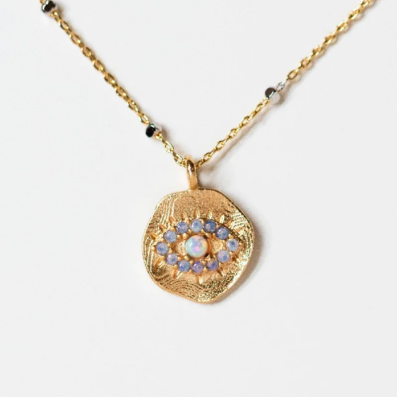 women's moon necklace -Daydreamer Evil Eye Necklace with Opal