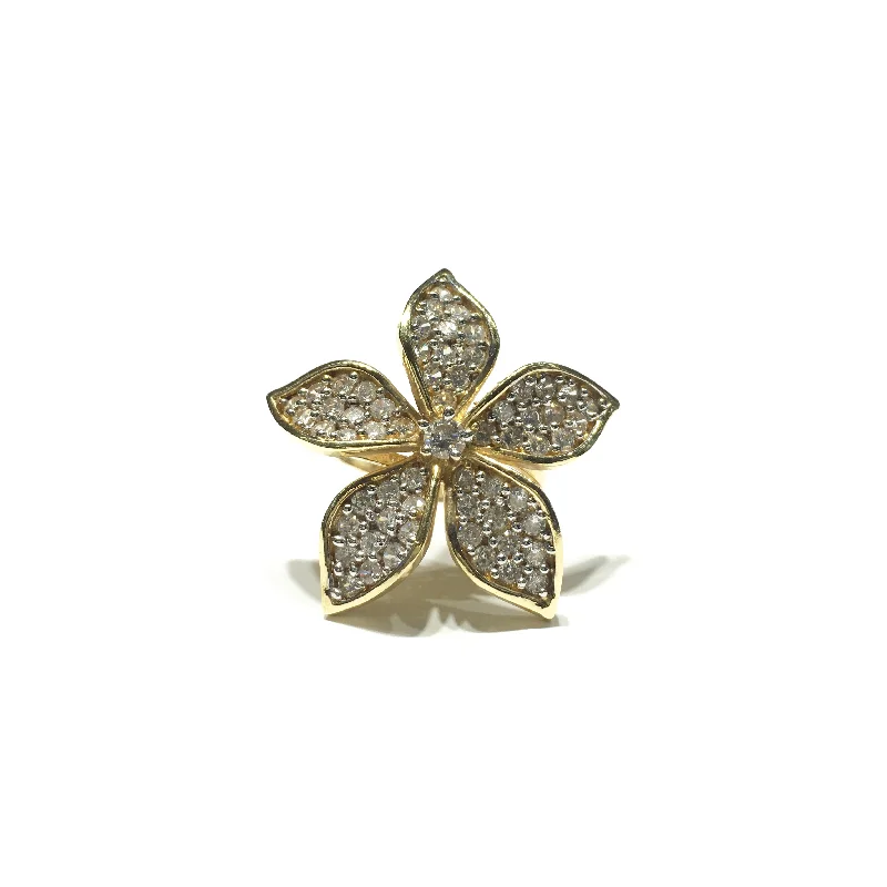 women's delicate gemstone ring -Five Petals Flower CZ Ring (14K)