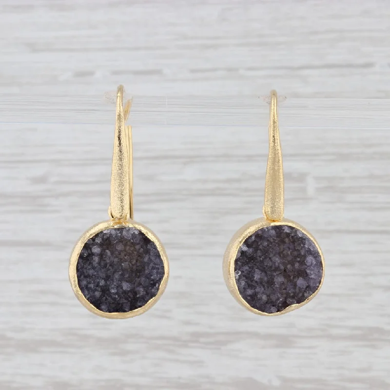 women's vintage drop earrings -New Nina Nguyen Amethyst Druzy Quartz Earrings Sterling Silver 22k Gold Vermeil