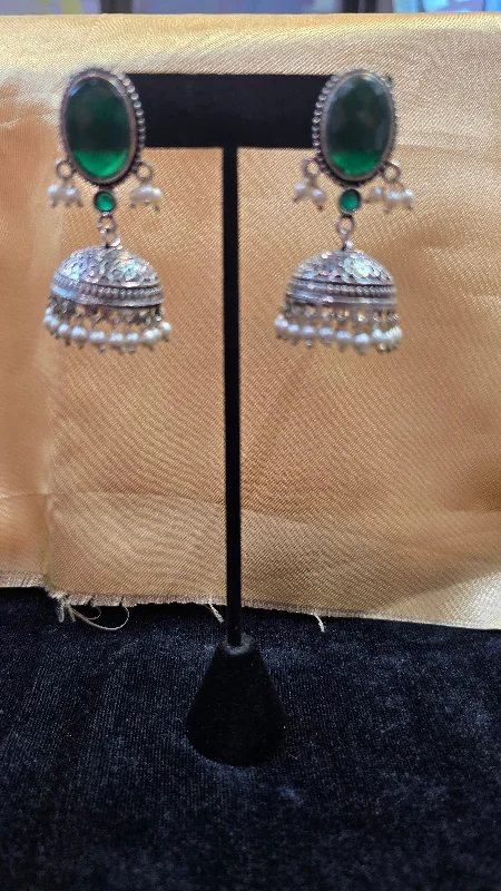 women's sterling silver earrings -Emerald Green Colored Jhumkas