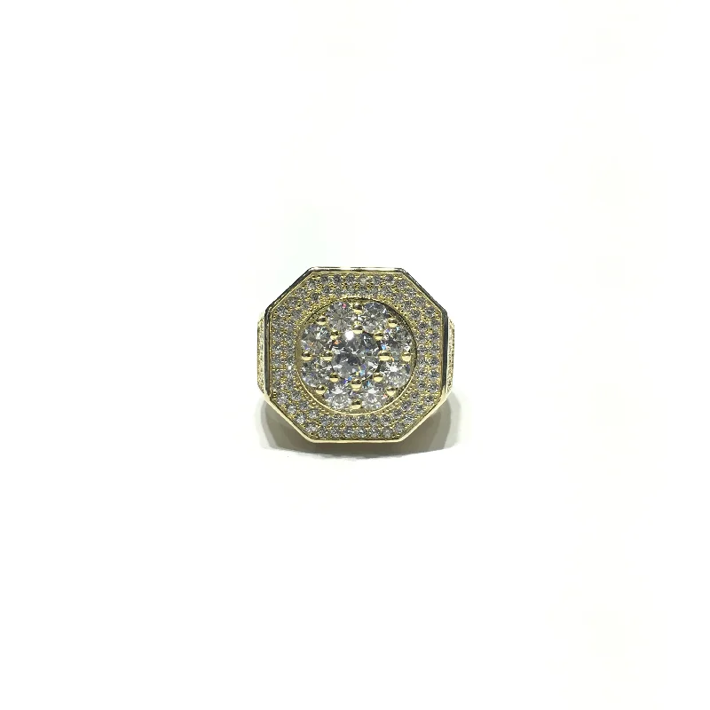 women's gold ring -Iced-Out Golden Octagonal CZ Statement Ring (Silver)