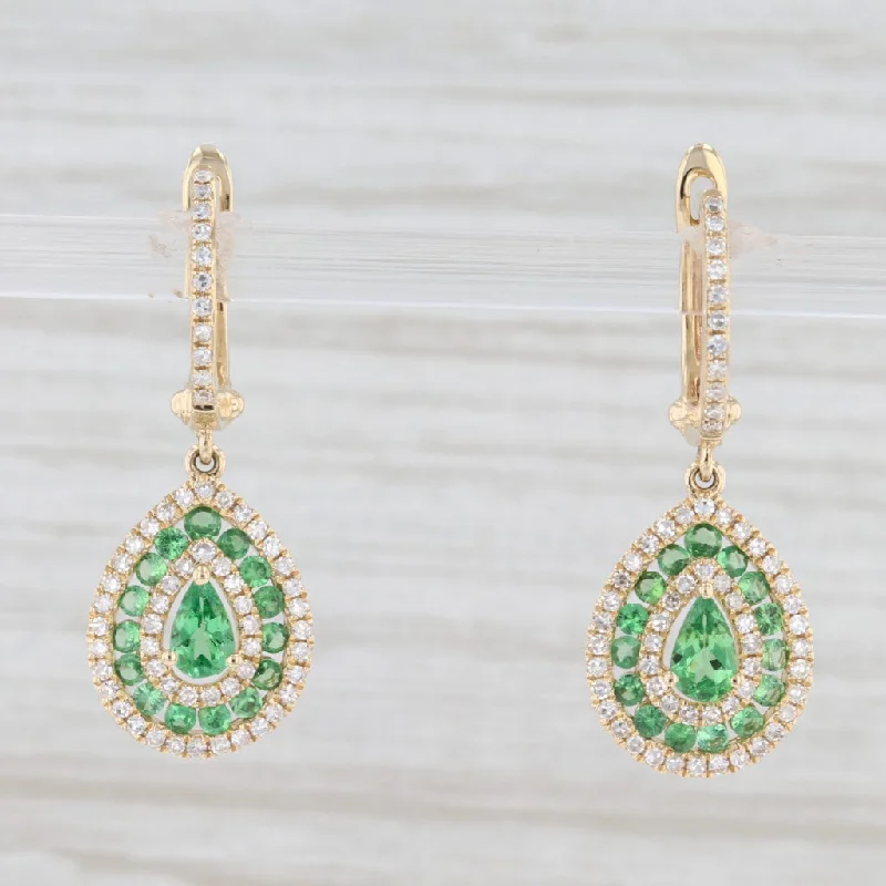 women's custom earrings -New 1.5ctw Green Garnet Diamond Halo Teardrop Earrings 14k Yellow Gold