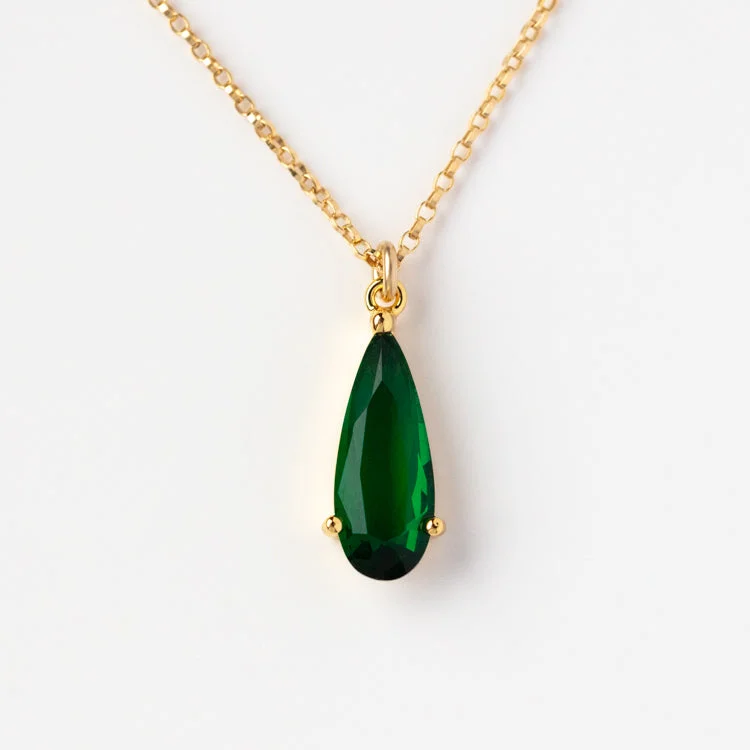 women's modern necklace -Emerald Teardrop Necklace