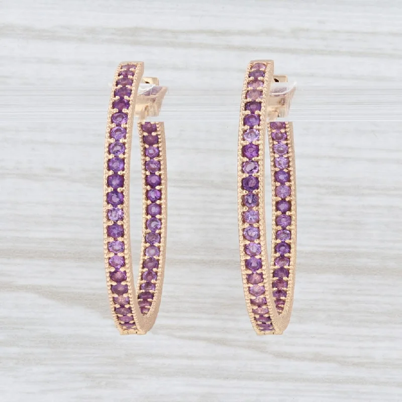 women's statement earrings -New Nina Nguyen Intricate Inside Out Amethyst Hoop Earrings 18k Yellow Gold