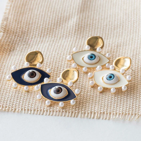 women's boho earrings -Evil Eye Pearl Earrings