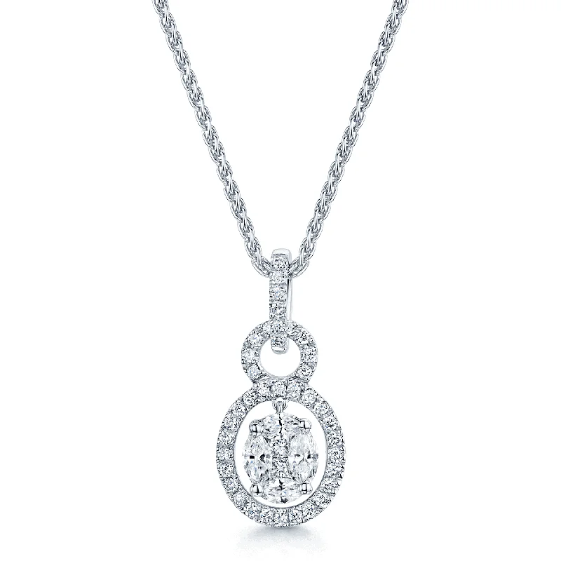 women's gold pendant necklace -18ct White Gold Marquise, Princess & Brilliant Cut Diamond Necklace