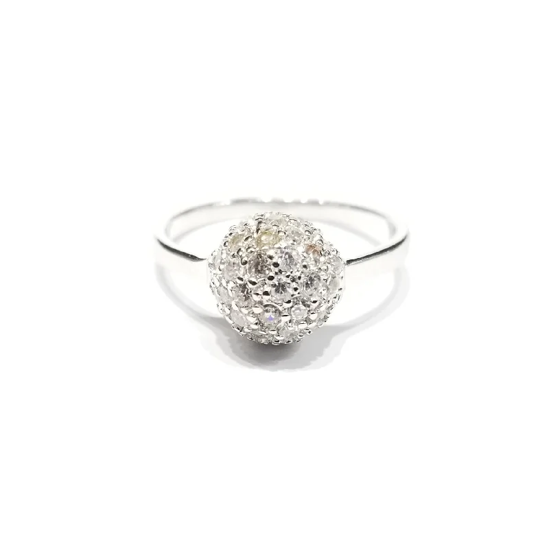 women's adjustable gemstone ring -Round Ball CZ Ring (Sterling Silver)