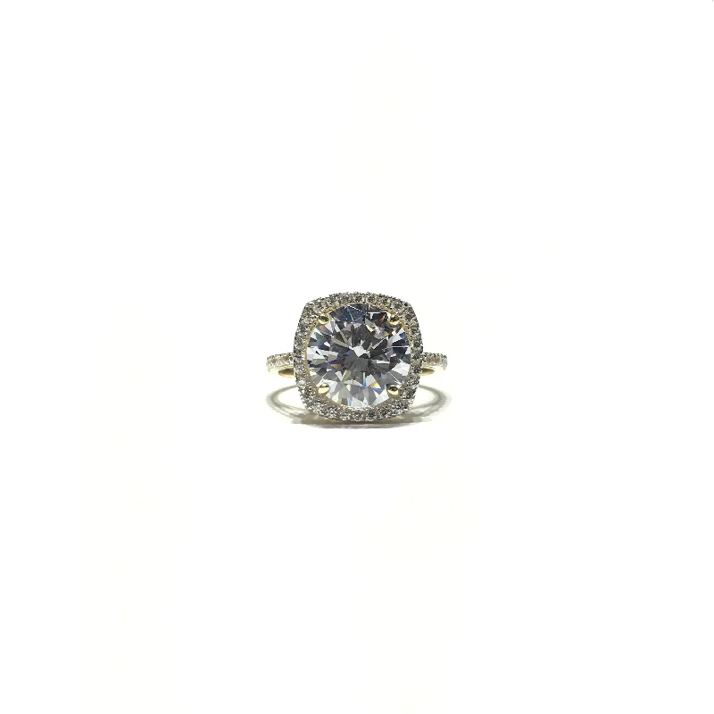 women's stackable diamond ring -Round CZ Cushion Halo Ring (14K)