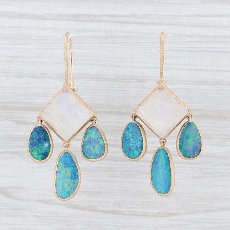 women's platinum earrings -New Nina Nguyen Aztec Moonstone Opal Drop Earrings 14k Yellow Gold Hook Posts