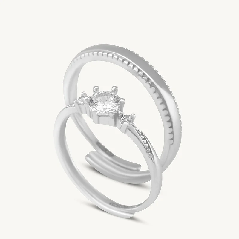 women's stacked rings -Elegante Solitaire Couple Rings- 925 Silver