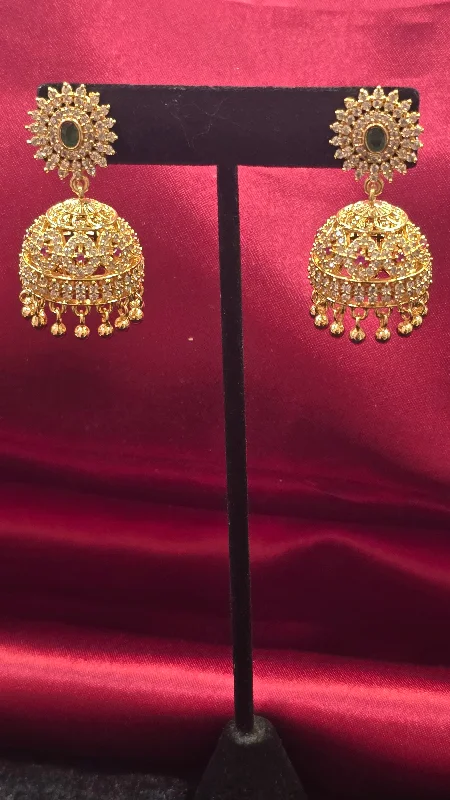 women's square earrings -Pretty Gold Plated Jhumkis