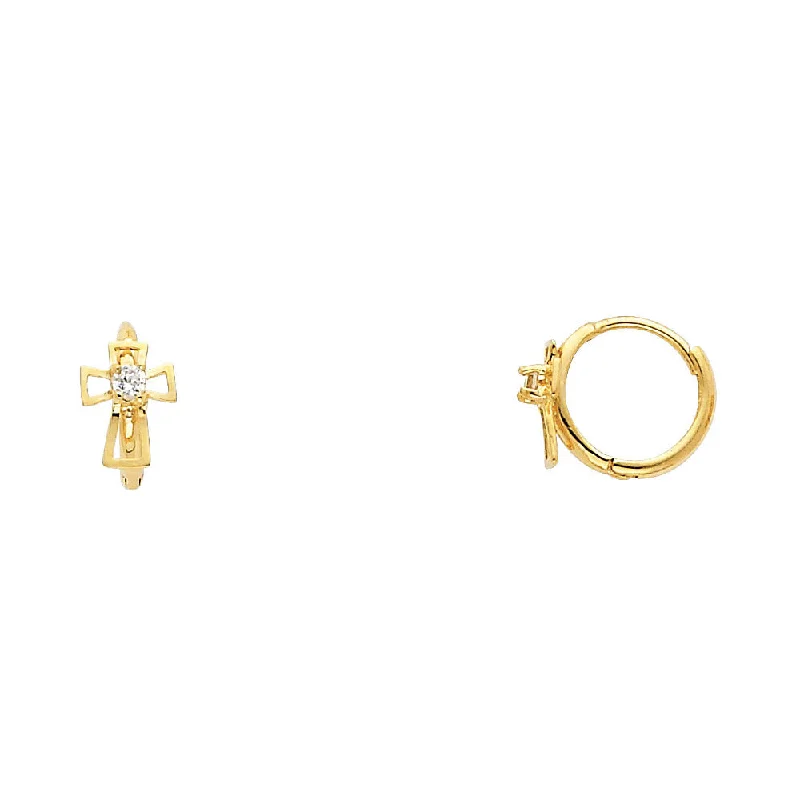 women's sterling silver stud earrings -14KY Cross CZ Huggies Earrings