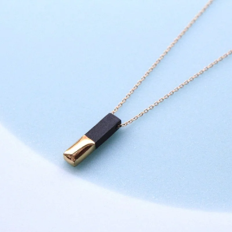 women's silver pendant necklace -Black Gold Dipped Bar Necklace