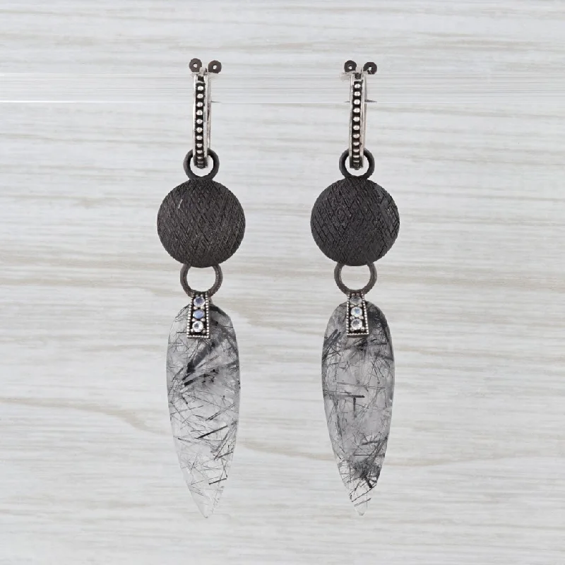 women's luxury earrings -New Nina Nguyen Hoop Charm Drops Earrings Sterling Silver Tourmaline Quartz