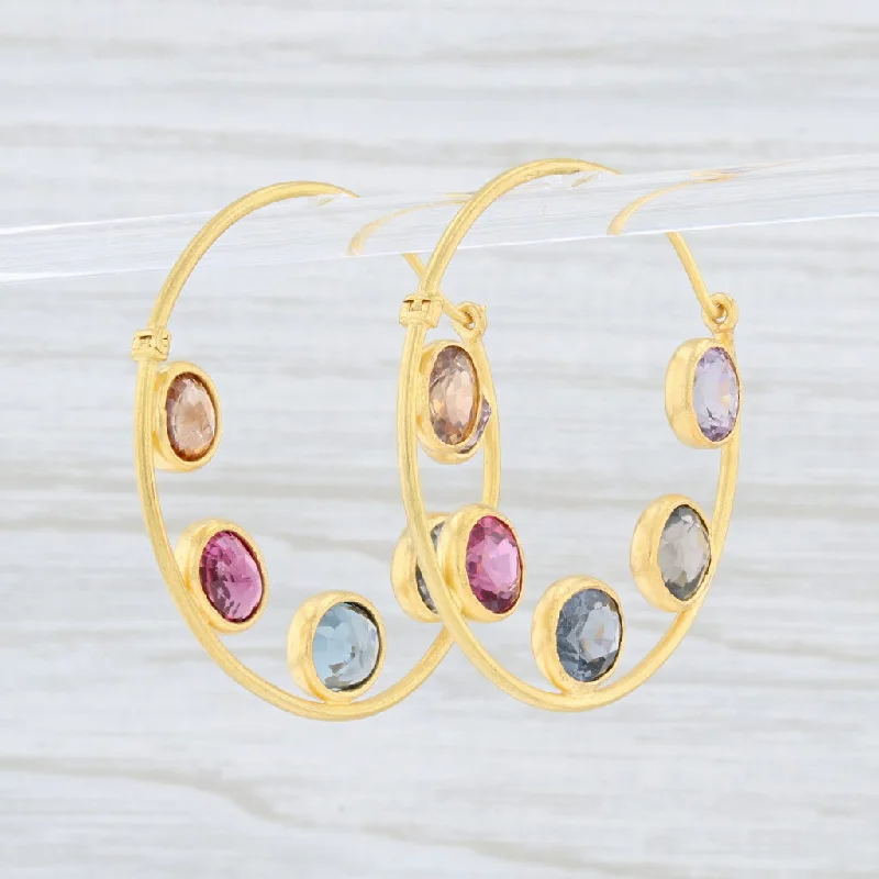 women's large statement earrings -Marie Helene de Taillac Gemstone Hoop Earrings 22k Gold Round Hoops Pierced