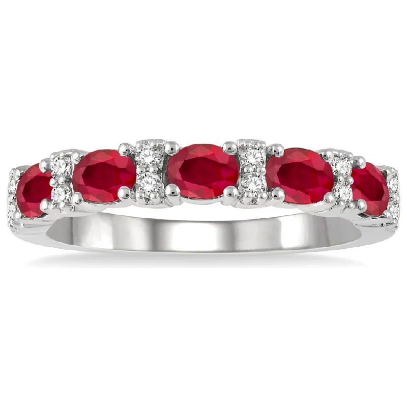 elegant engagement rings for women -14K White Gold Oval  Ruby and Diamond Band