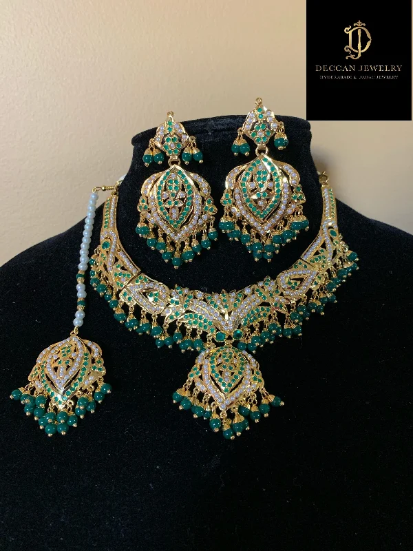 women's gold necklace -NS62 Taseen necklace set in emerald (READY TO SHIP)