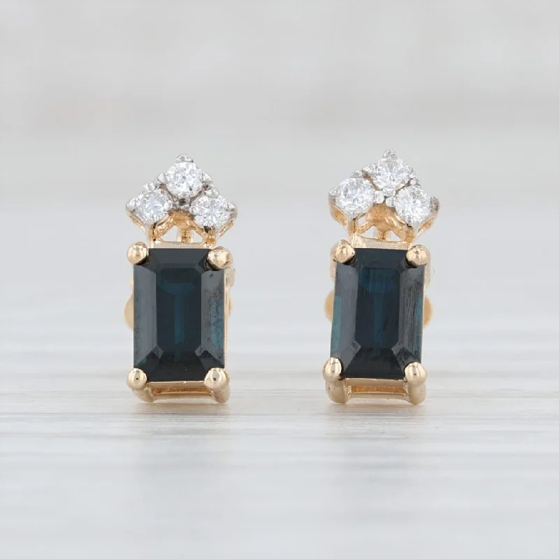 women's luxury stud earrings -1.60ctw Diamond Blue Sapphire Stud Earrings 14k Yellow Gold Pierced