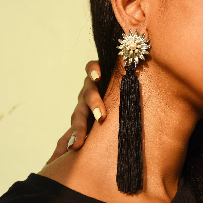 women's infinity earrings -Midnight Sunflower Thread Earrings