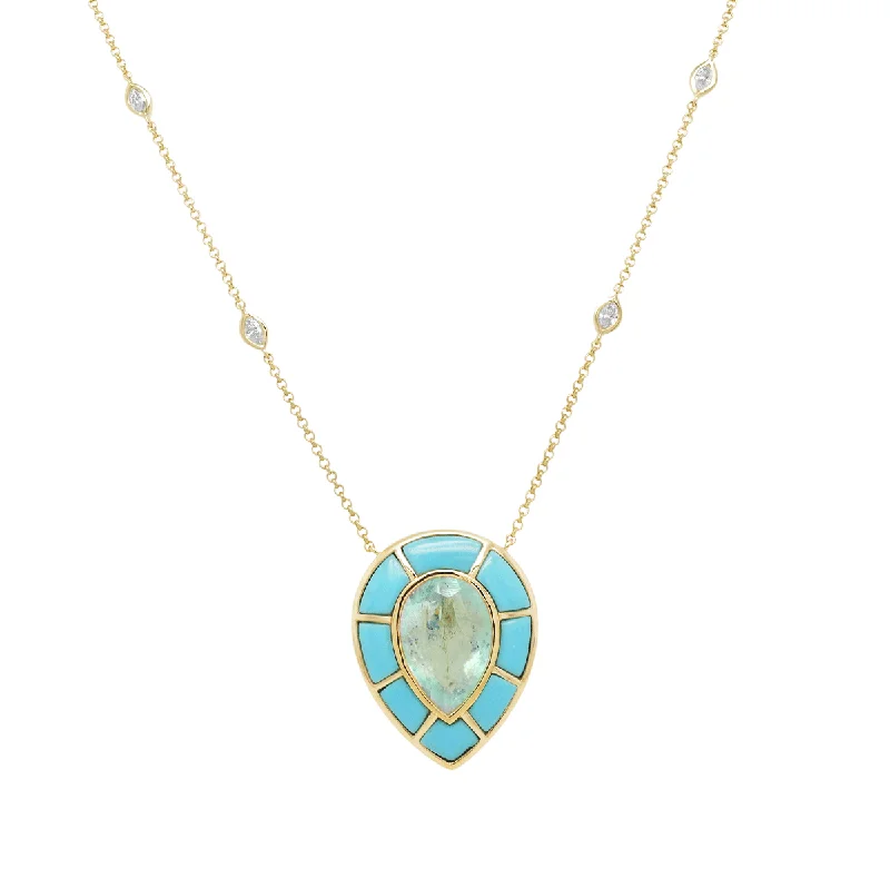 women's flower necklace -Ankh Inlay Necklace - Aquamarine