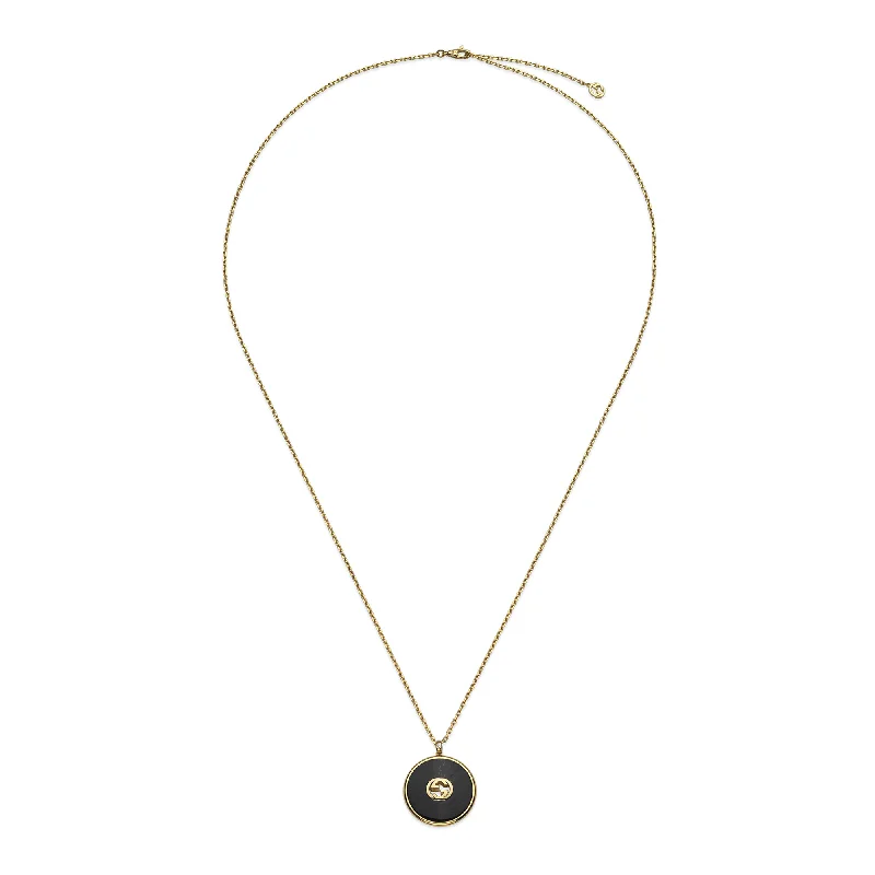 women's wedding necklace -Gucci Interlocking 18ct Yellow Gold Black Onyx Necklace