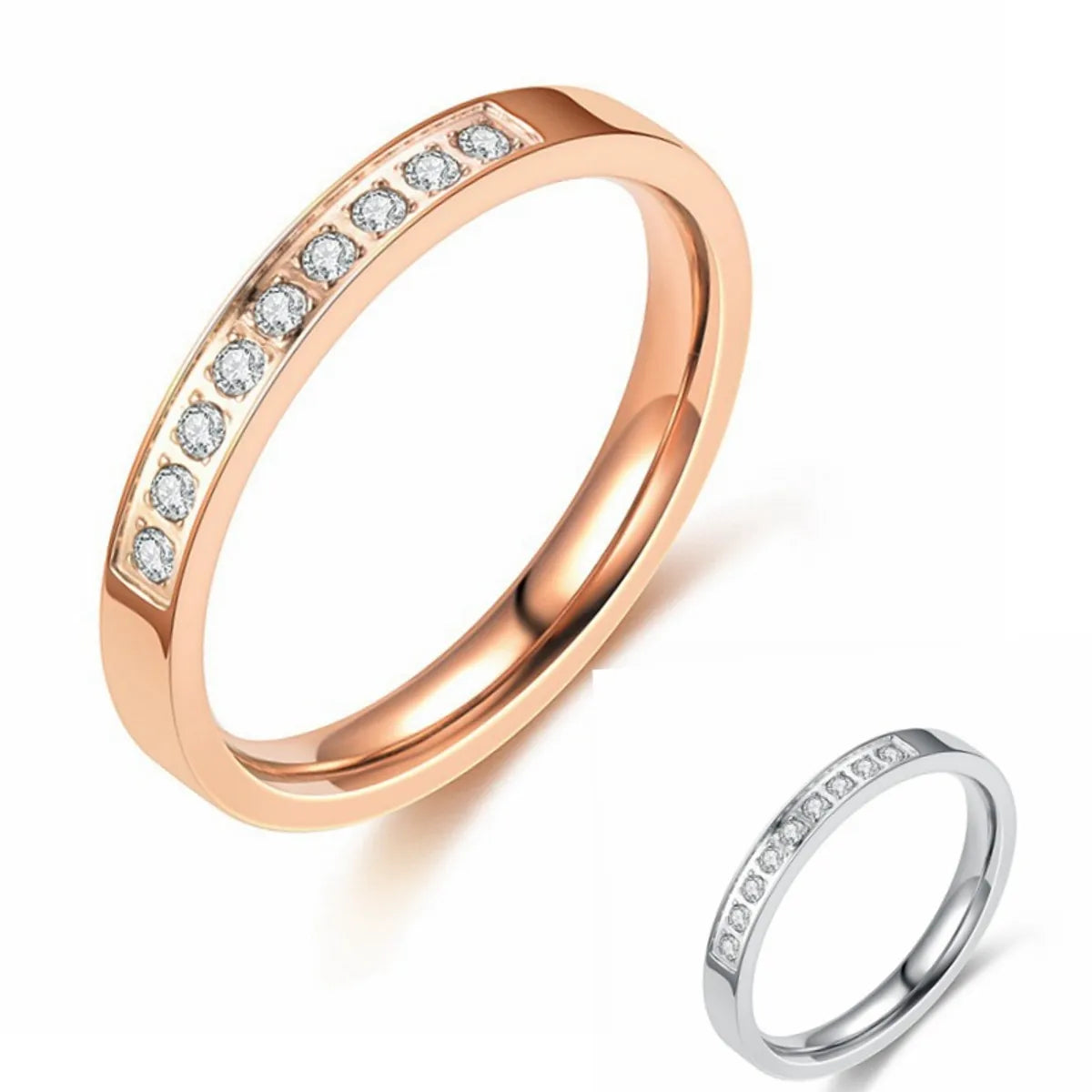 rose gold engagement rings for women -Korean Simple Fashion Diamond Stainless Steel Ring Wholesale Gooddiy