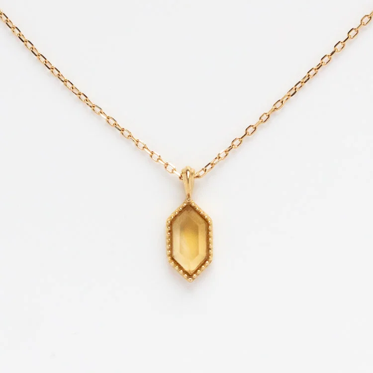 women's boho necklace -Solid Gold Citrine Destiny Hexagon Necklace for Abundance