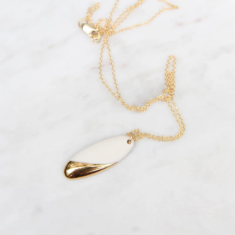 women's wedding necklace -Gold Dipped Long Oval Necklace - White