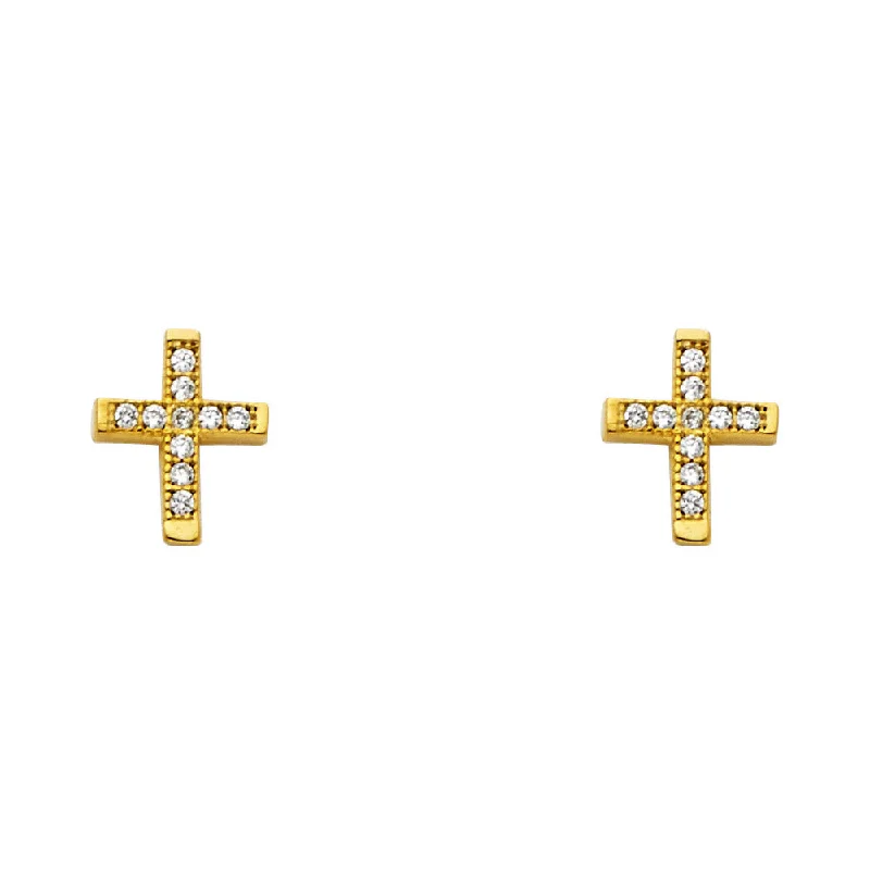 women's luxury earrings -14KY CZ Cross Post Earrings