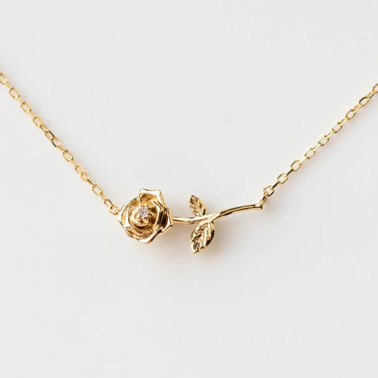 women's silver pendant necklace -Solid Gold Birth Flower Necklace