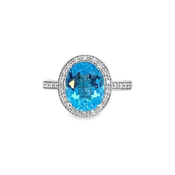 luxurious engagement rings for women -10K White Gold Blue Topaz & Diamond Halo Ring