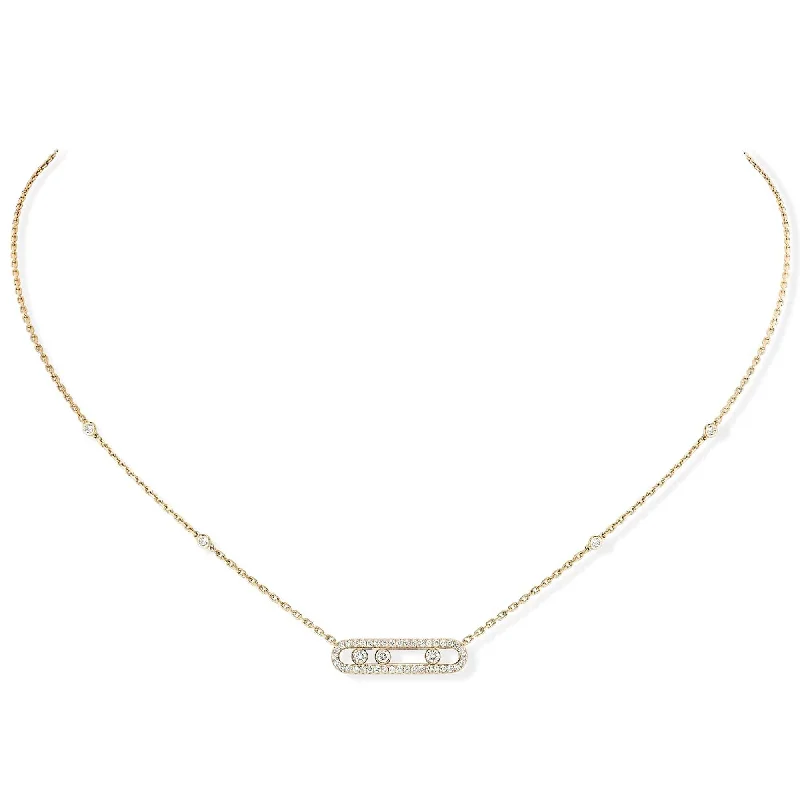 women's angel wing necklace -18ct Yellow Gold Baby Move Three Diamond And Pave Set Diamond Necklace