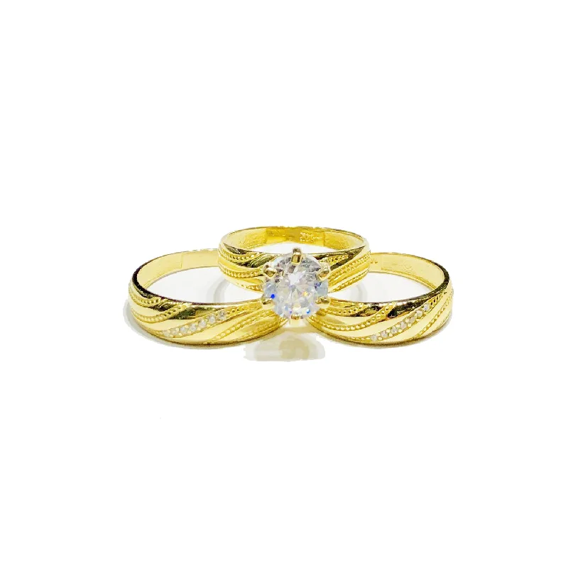 women's twisted ring -Three-Pieces CZ Milgrain Ring (14K)