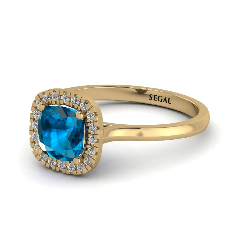 modern engagement rings with diamonds for women -Vintage Classic Halo Cushion Blue Topaz Ring - Skylar No. 501