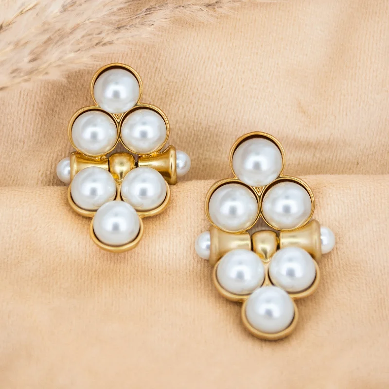 women's simple stud earrings -Embellished Pearls Earrings