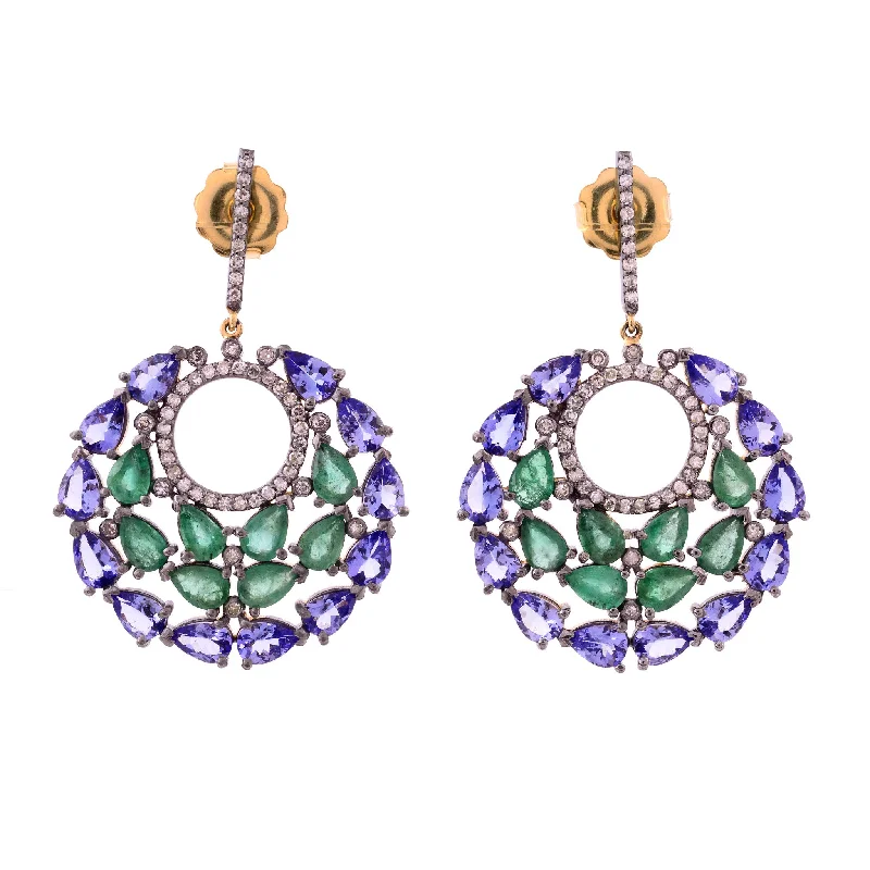 women's chic earrings -Emerald and Tanzanite Mosiac Earrings