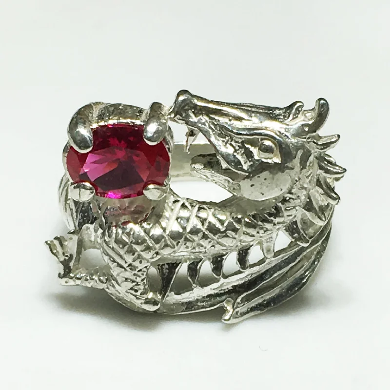 women's minimalist diamond ring -Dragon and Gemstone Ring (Silver)